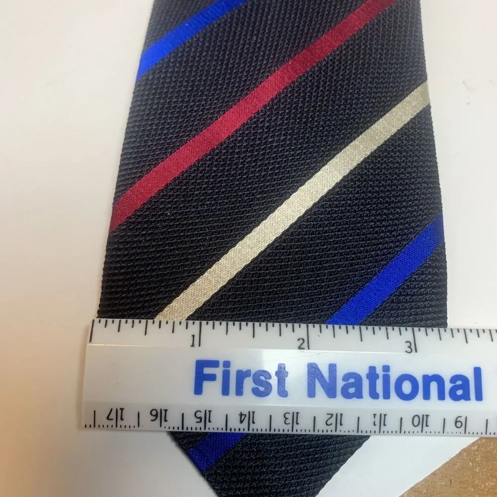 Charles Tyrwhitt Mens Silk Tie Italy Black Red Blue Striped 56”X3.25” Designer